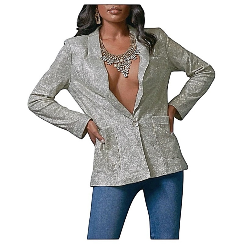 FLASH SALE OnTwelfth Blazer Metallic Blazer Glistening Silver NEW W TAGS Size S